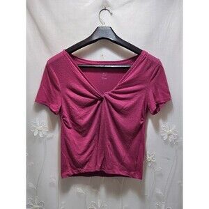 A New Day Womens Large Pink Top Linen Blend Twist Front Barbiecore Quiet Luxury